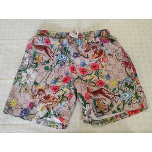 Gucci GG Floral & Leopard Swim Trunks 30-32" X 6" Mesh Lined Boy's L